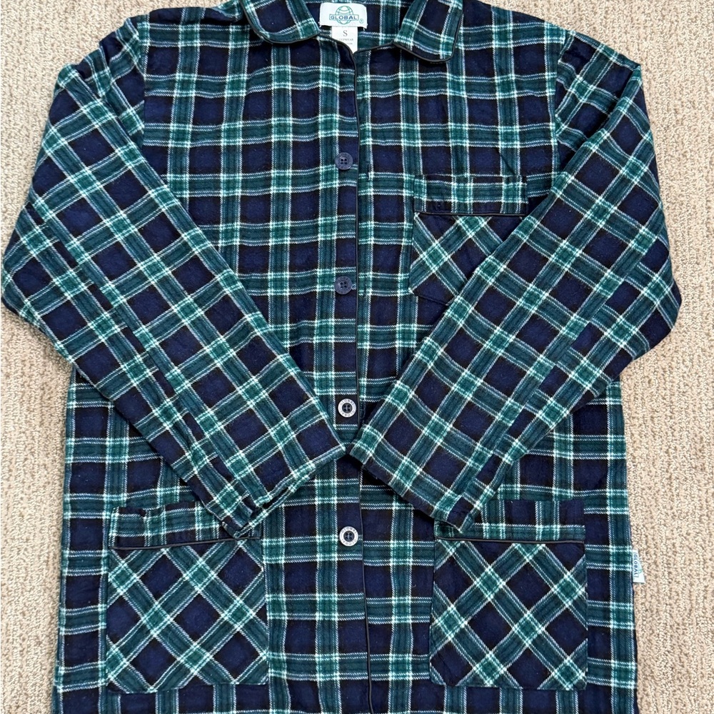 Global 100% Cotton Plaid Button-Up Matching Pajamas, Size Small